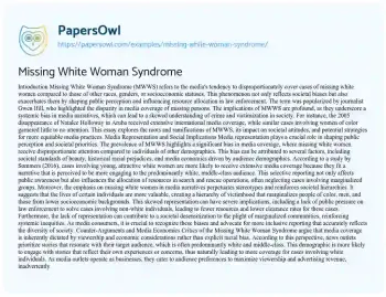 Essay on Missing White Woman Syndrome