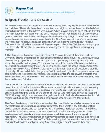 Essay on Religious Freedom and Christianity