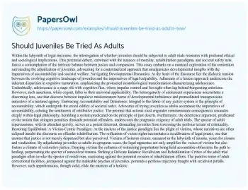 Essay on Should Juveniles be Tried as Adults