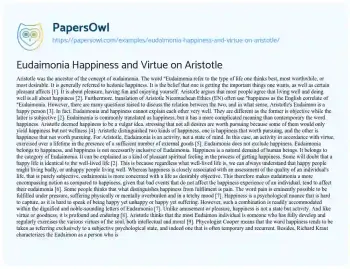 Essay on Eudaimonia Happiness and Virtue on Aristotle