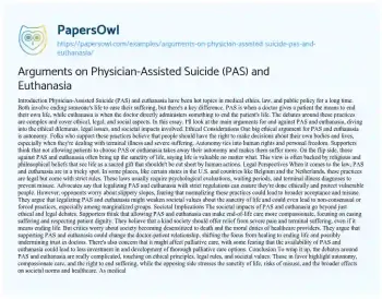 Essay on Arguments on Physician-Assisted Suicide (PAS) and Euthanasia