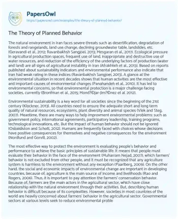 Essay on The Theory of Planned Behavior