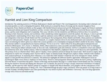 Essay on Hamlet and Lion King Comparison