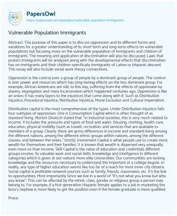 Essay on Vulnerable Population Immigrants