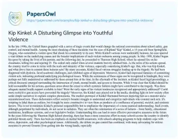 Essay on Kip Kinkel: a Disturbing Glimpse into Youthful Violence