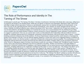 Essay on The Role of Performance and Identity in the Taming of the Shrew