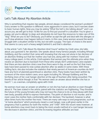 Essay on Let’s Talk about my Abortion Article