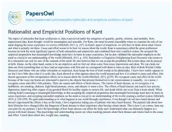 Essay on Rationalist and Empiricist Positions of Kant