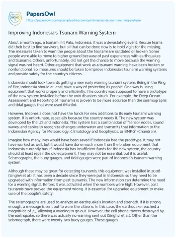 Essay on Improving Indonesia’s Tsunam Warning System