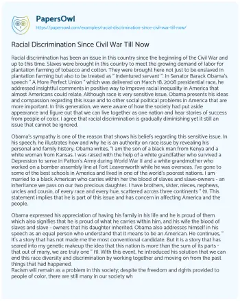 Essay on Racial Discrimination Since Civil War Till Now