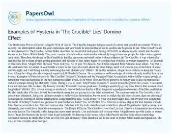 Essay on Examples of Hysteria in ‘The Crucible’: Lies’ Domino Effect