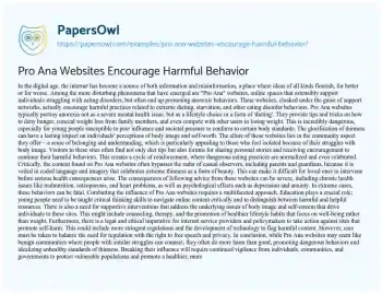 Essay on Pro Ana Websites Encourage Harmful Behavior