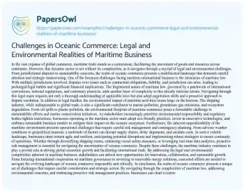 Essay on Challenges in Oceanic Commerce: Legal and Environmental Realities of Maritime Business