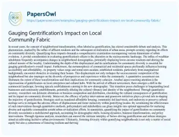 Essay on Gauging Gentrification’s Impact on Local Community Fabric