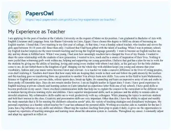 Essay on My Experience with my Teacher