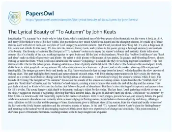 Essay on The Lyrical Beauty of “To Autumn” by John Keats