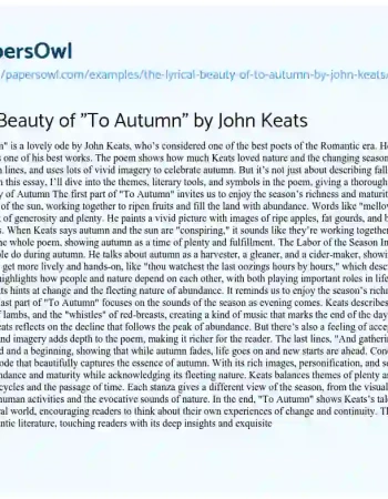 Essay on The Lyrical Beauty of “To Autumn” by John Keats