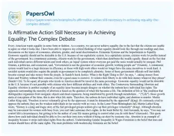 Essay on Is Affirmative Action Still Necessary in Achieving Equality: the Complex Debate