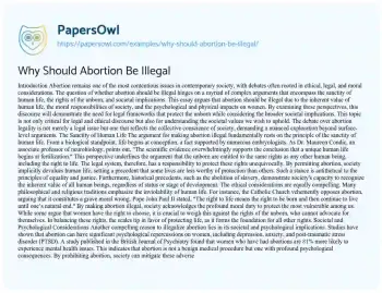 Essay on Why should Abortion be Illegal