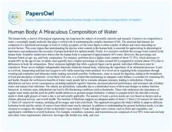 Essay on Human Body: a Miraculous Composition of Water