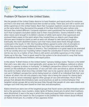 Essay on Problem of Racism in the United States