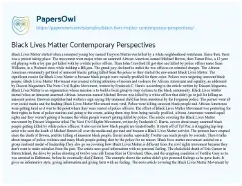 Essay on Black Lives Matter Contemporary Perspectives