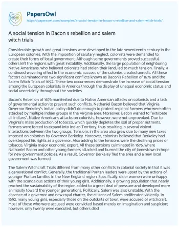 Essay on Colonial Tensions: Unrest and Inequality in 17th Century America