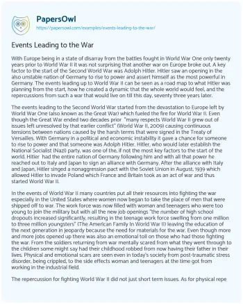 Essay on Events Leading to the War