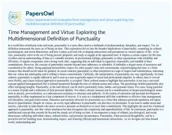 Essay on Time Management and Virtue: Exploring the Multidimensional Definition of Punctuality