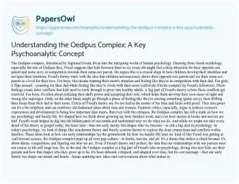 Essay on Understanding the Oedipus Complex: a Key Psychoanalytic Concept