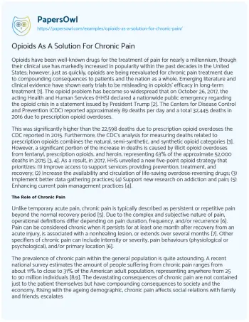 Essay on Opioids as a Solution for Chronic Pain