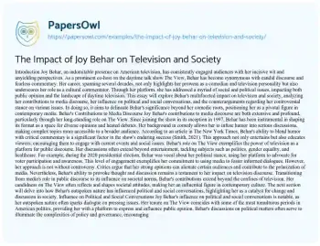 Essay on The Impact of Joy Behar on Television and Society