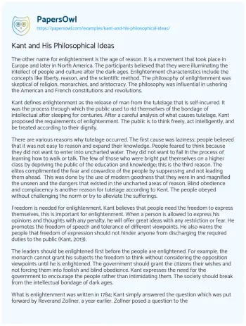 Essay on Kant and his Philosophical Ideas