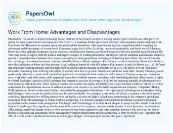 Essay on Work from Home: Advantages and Disadvantages