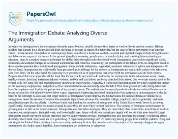 Essay on The Immigration Debate: Analyzing Diverse Arguments