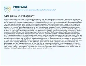 Essay on Alice Ball: a Brief Biography