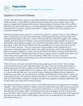 Essay on Dyslexia: a Common Disease