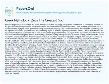 Essay on Greek Mythology : Zeus the Greatest God