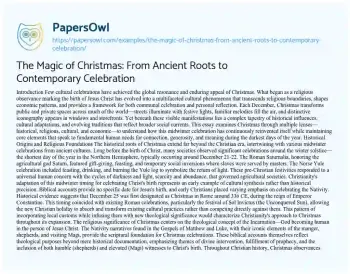 Essay on The Magic of Christmas: from Ancient Roots to Contemporary Celebration