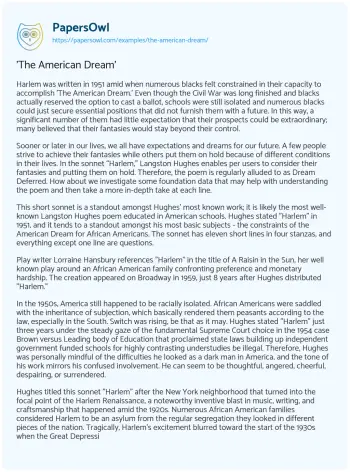 Essay on ‘The American Dream’