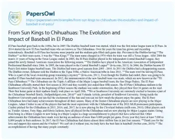 Essay on From Sun Kings to Chihuahuas: the Evolution and Impact of Baseball in El Paso