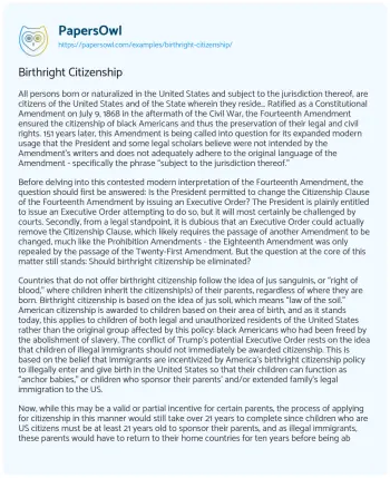 Essay on Birthright Citizenship