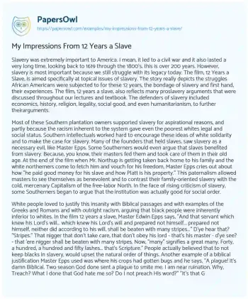 Essay on My Impressions from 12 Years a Slave