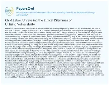 Essay on Child Labor: Unraveling the Ethical Dilemmas of Utilizing Vulnerability