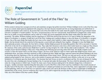 Essay on The Role of Government in “Lord of the Flies” by William Golding