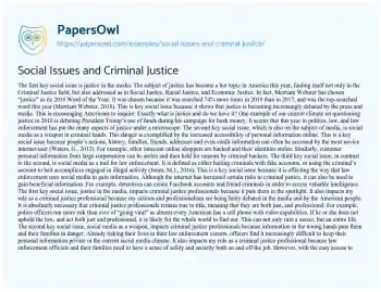 Essay on Social Issues and Criminal Justice