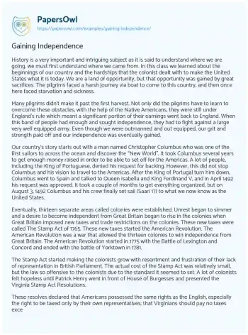 Essay on Gaining Independence