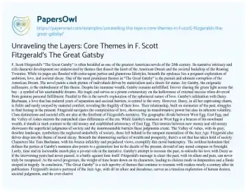 Essay on Unraveling the Layers: Core Themes in F. Scott Fitzgerald’s the Great Gatsby