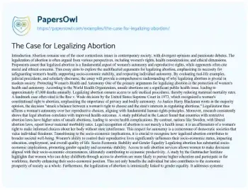 Essay on The Case for Legalizing Abortion