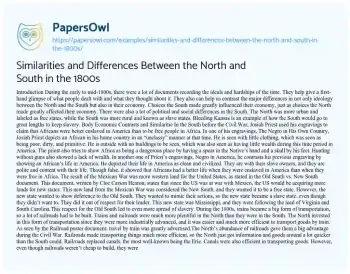 Essay on Similarities and Differences between the North and South in the 1800s